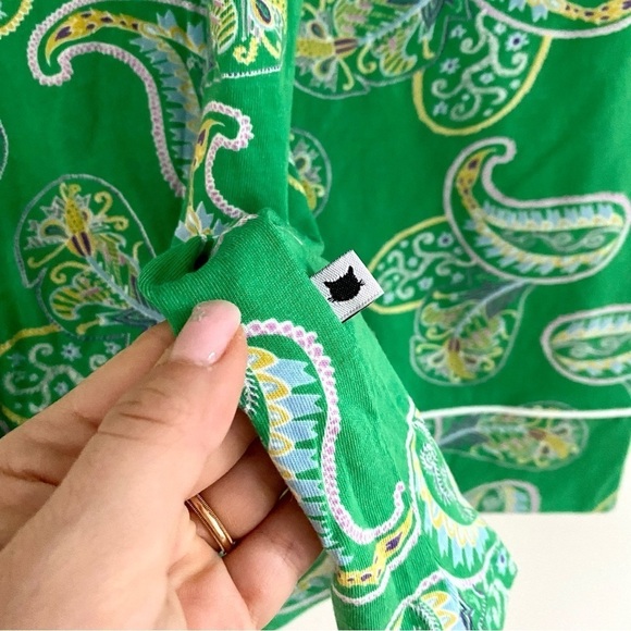 The Cat's Pajamas Tinsley Pima Knit Capris Set - Green Paisley, Short Sleeve - Picture 6 of 9